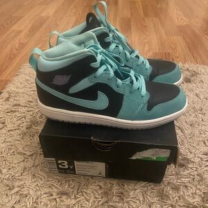 Nike Air Jordan 1 Mid Black and Aqua